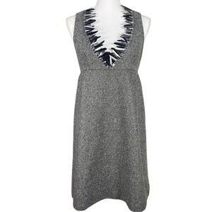 Anna Sui For Target Metallic Boucle Grey Tweed V-Neck Shift Dress Womens Small